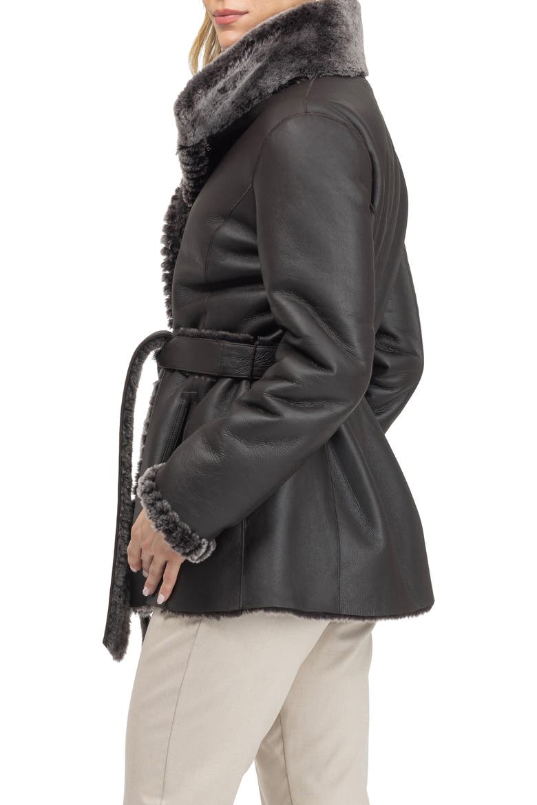 Merino Genuine Shearling Jacket With Whipstitch Trim, Alternate, color, BROWN BRISA
