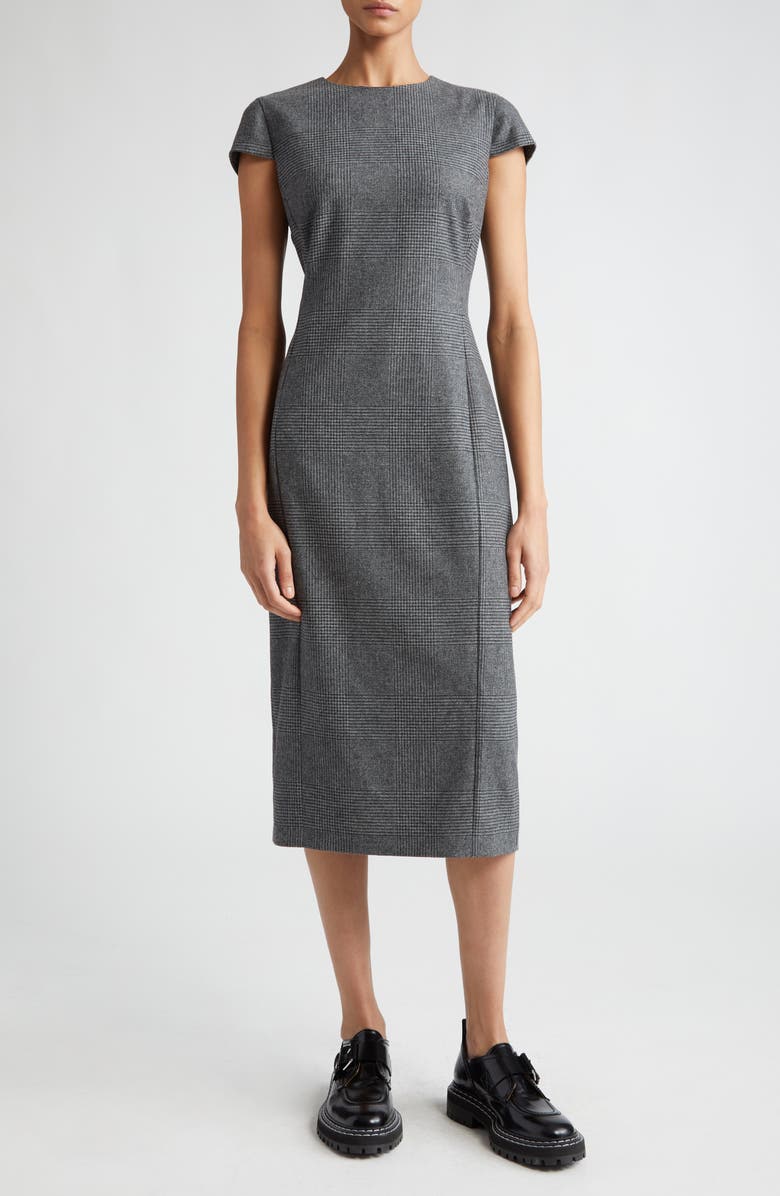 Max Mara Liegi Glen Plaid Cap Sleeve Dress, Main, color, 