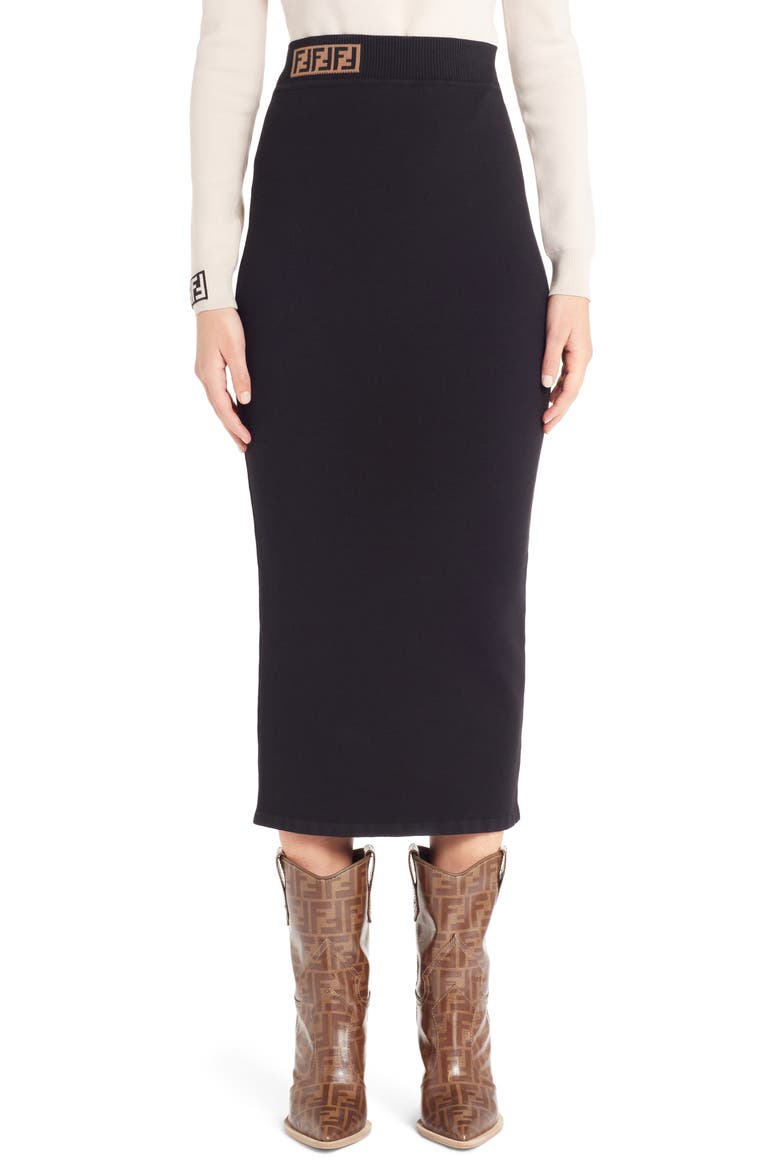 Logo Waist Pencil Skirt, Main, color, BLACK