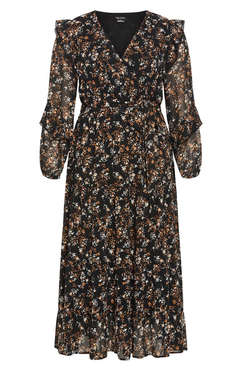 City Chic Arielle Ruffle Long Sleeve Maxi Dress, Main, color, Floral