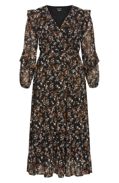 City Chic Arielle Ruffle Long Sleeve Maxi Dress In Black