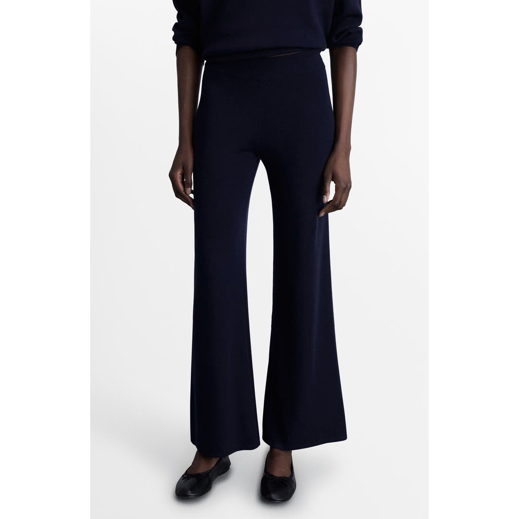 Mango Straight Leg Knit Pants In Dark Navy