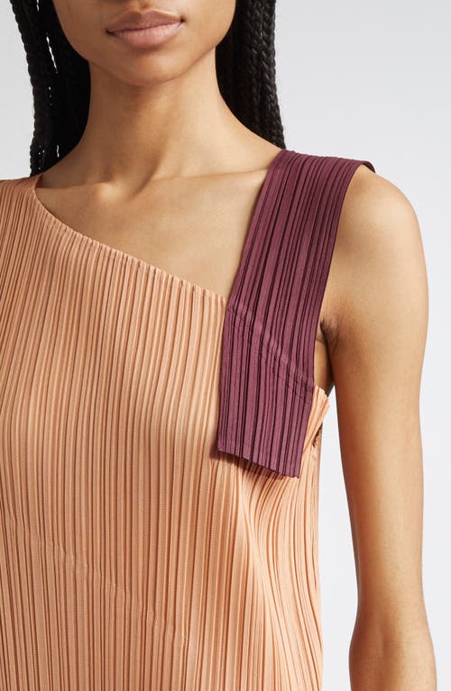 Issey Miyake Pleats Please  Pointe Pleated Asymmetric Sleeveless Midi Dress In Brown