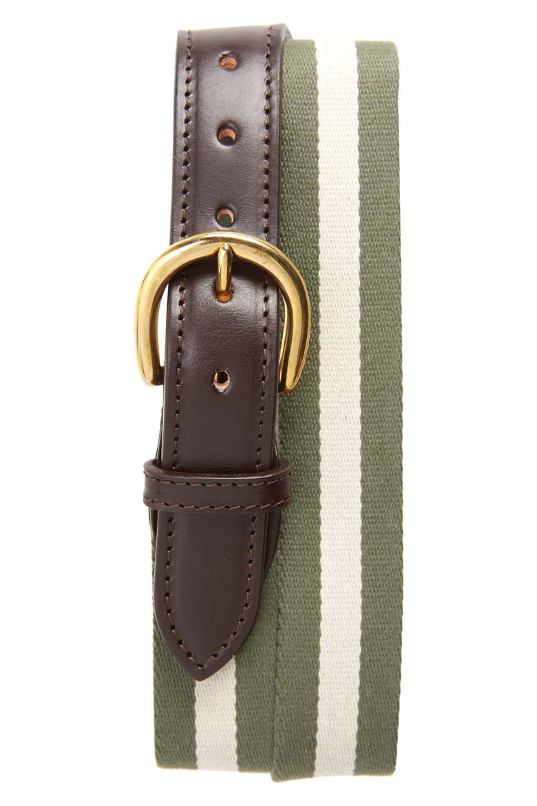 Stripe Web Belt, Main, color, MOSS / TAUPE