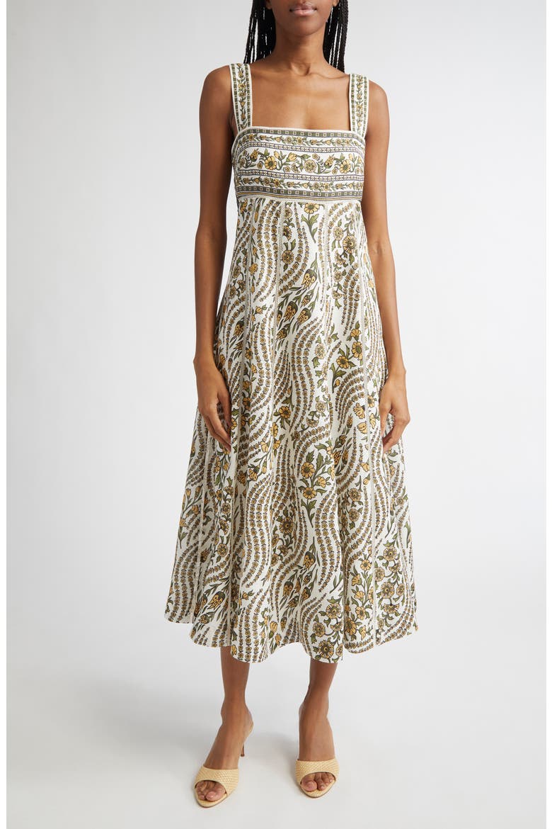 Rye Floral Linen Midi Sundress, Main, color, DOVE/ GREEN MULTI