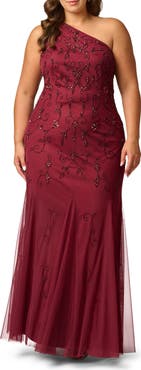 Adrianna Papell One Shoulder Beaded Gown