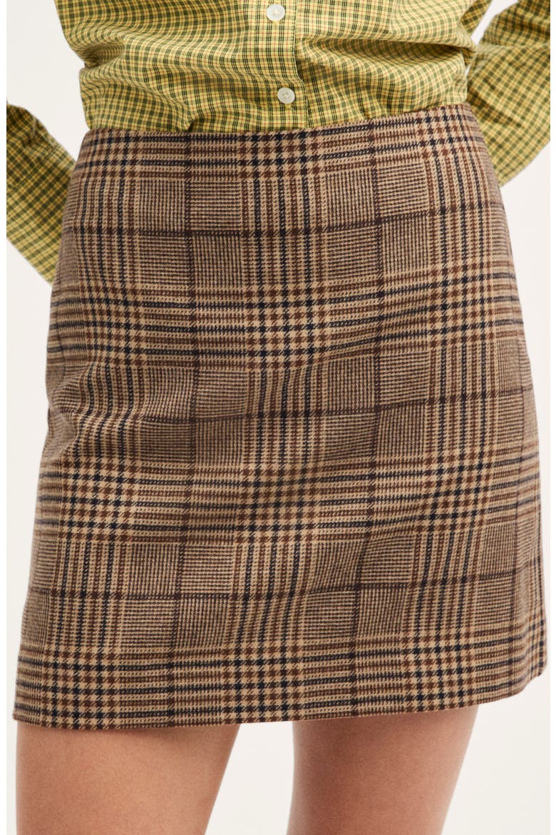 Plaid Recycled Wool Blend A-Line Miniskirt, Alternate, color, BROWN BLACK PLAID MULTI