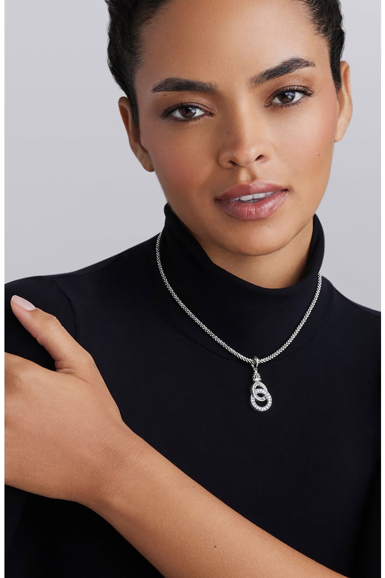 Signature Caviar Interlocking Diamond Pendant Necklace, Alternate, color, SILVER