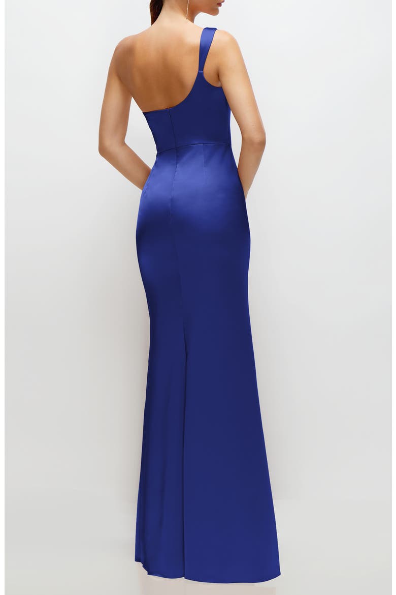 One-Shoulder Satin Charmeuse Gown, Alternate, color, COBALT BLUE