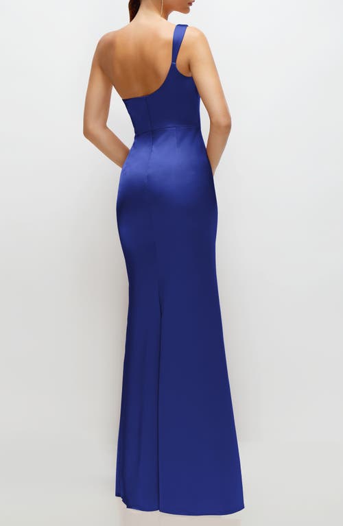 After Six One-shoulder Satin Charmeuse Gown In Cobalt Blue