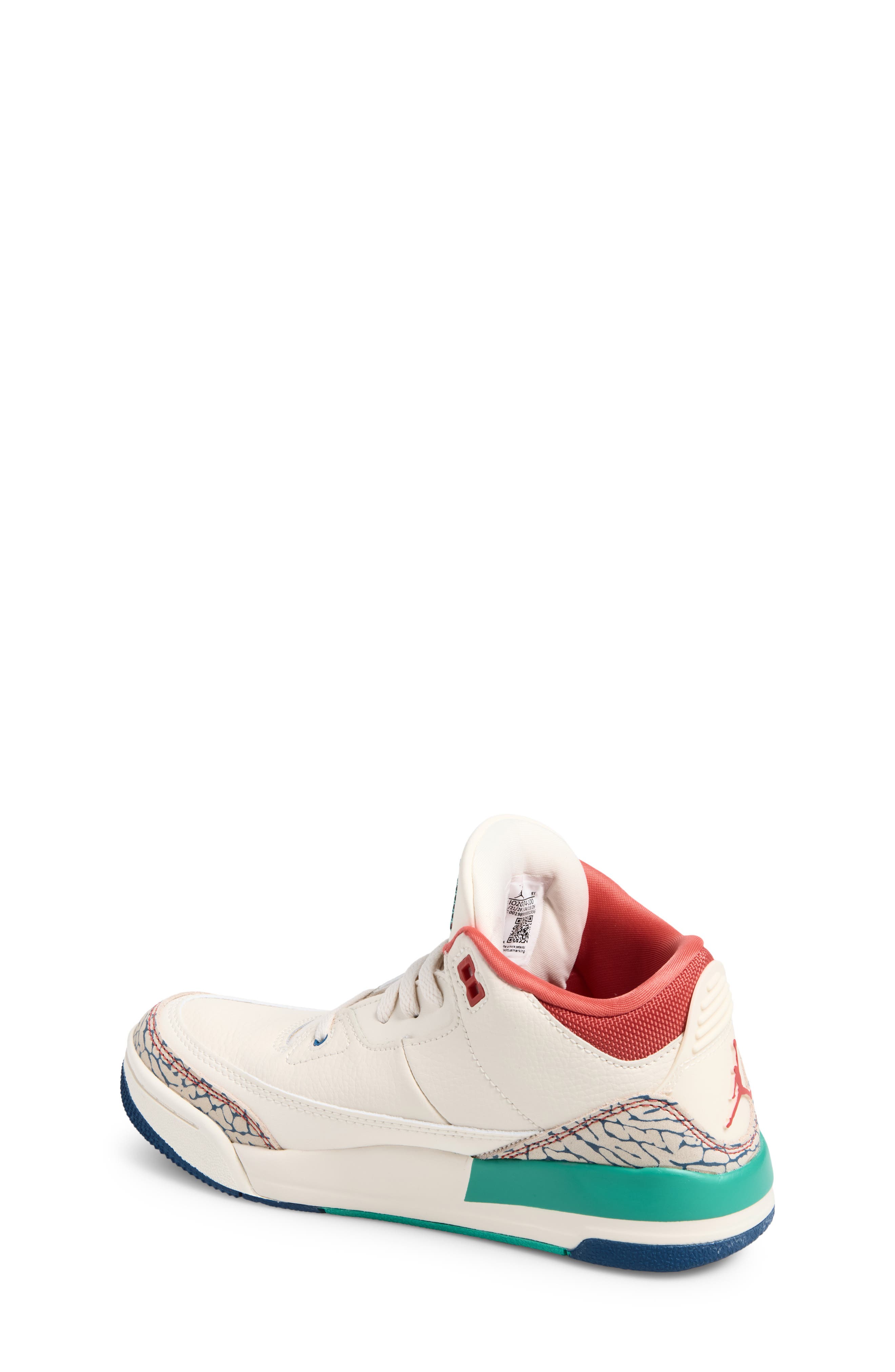 Kids' Air Jordan 3 Retro Sneaker, Alternate, color, CHALK/ TRACK RED/ BLUE/ GREEN