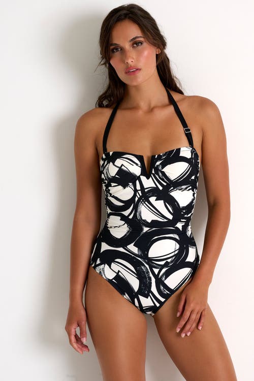 Shop Shan Classic Bandeau One-piece Swimsuit In Print