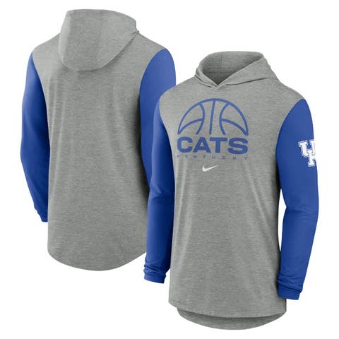 Men's Nike Gray/Royal Kentucky Wildcats Basketball Color-Block Tri-Blend Dri-FIT Long Sleeve Hoodie T-Shirt