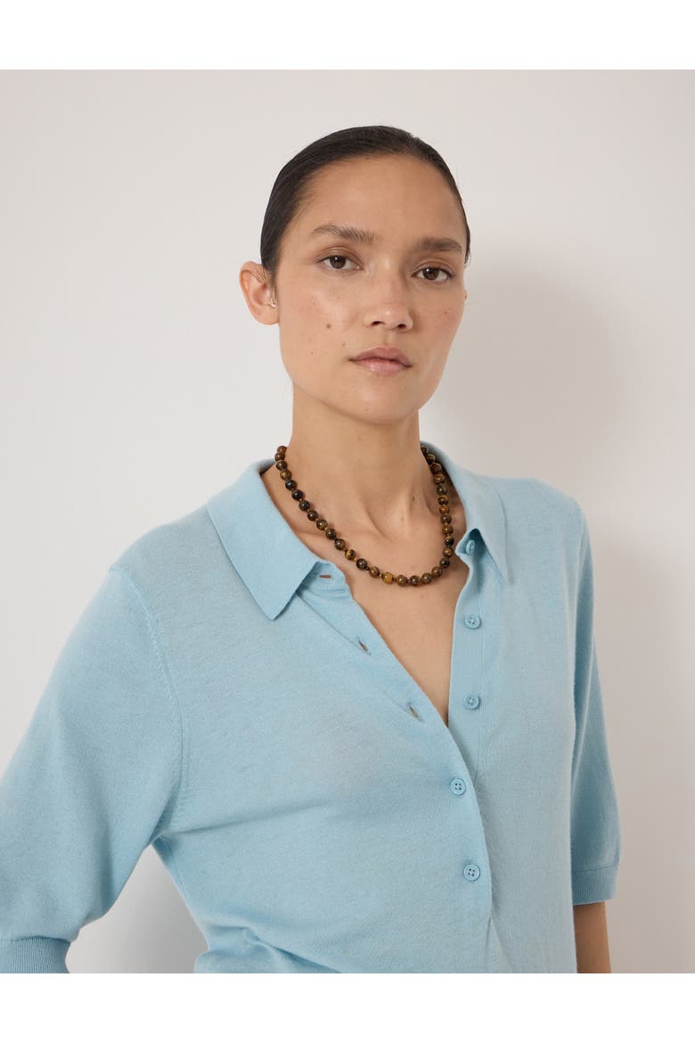 Fine Knit Short Sleeve Polo Top, Alternate, color, Cornflower Blue
