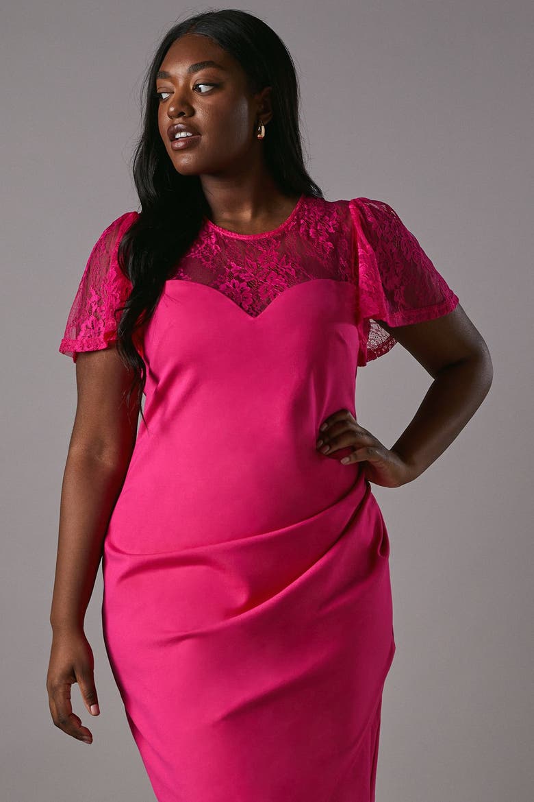 Plus Lace Panel Midi Dress, Alternate, color, Pink