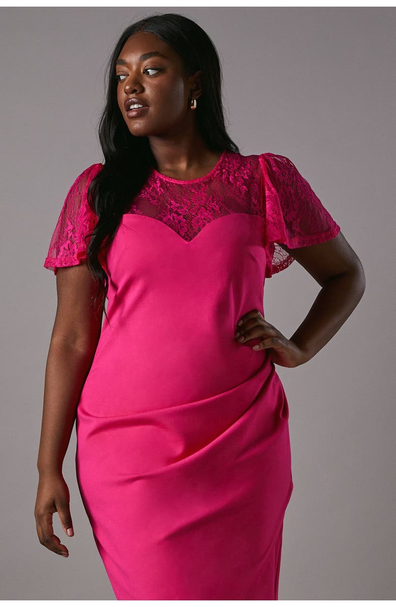 Coast Plus Lace Panel Midi Dress, Alternate, color, Pink