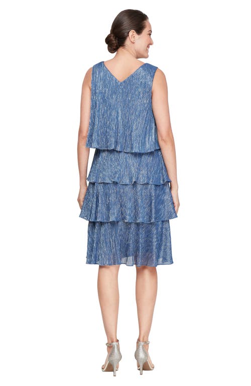 Sl Fashions Tiered Metallic Cocktail Dress With Jacket In Wedgewood