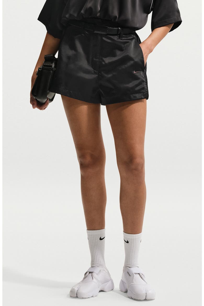 Embroidered High Waist Shorts, Main, color, BLACK/ BLACK