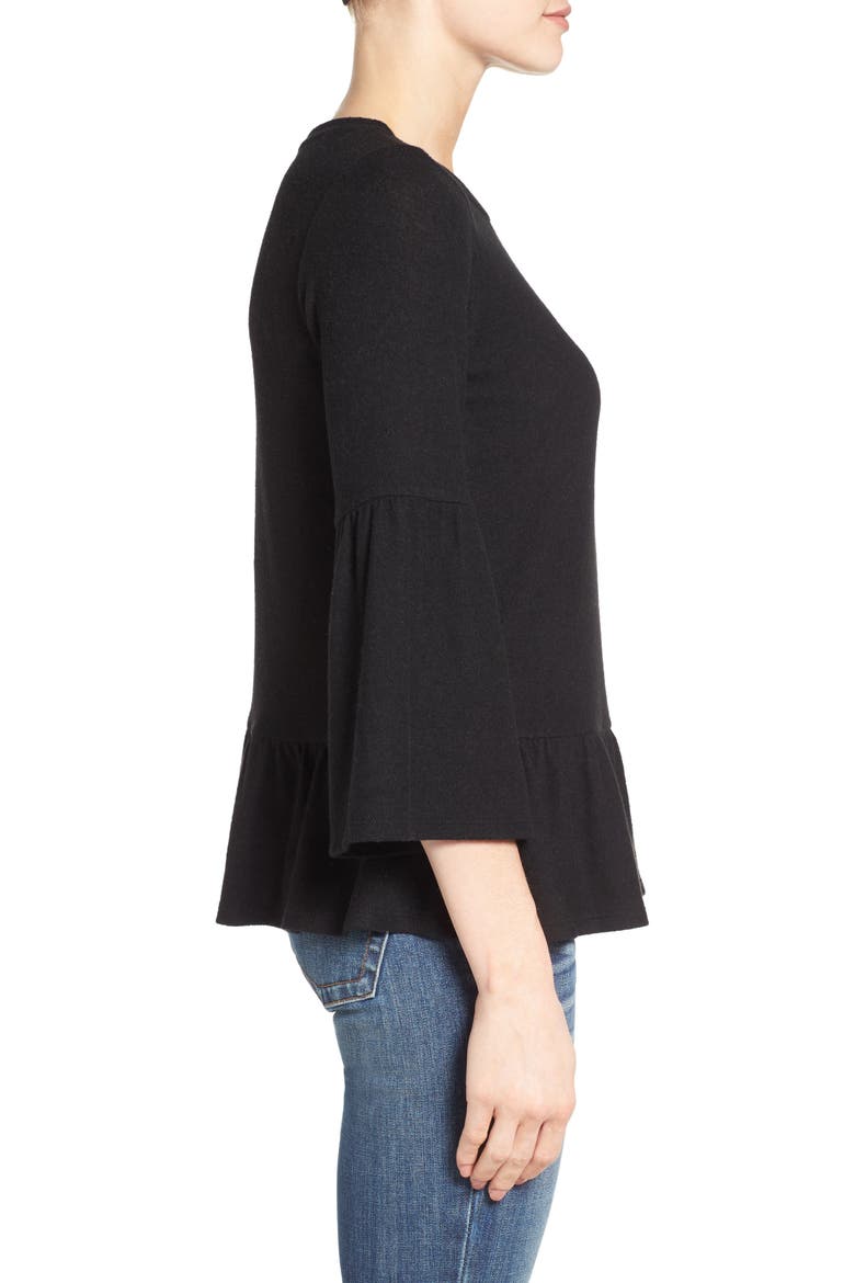 Gibson Cozy Fleece Peplum Top, Alternate, color, BLACK