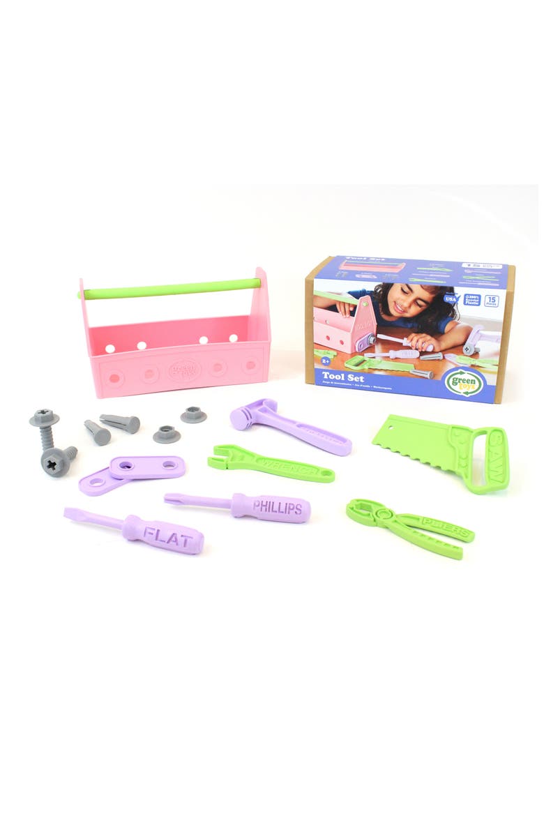 15-Piece Plastic Tool Set, Main, color, PINK