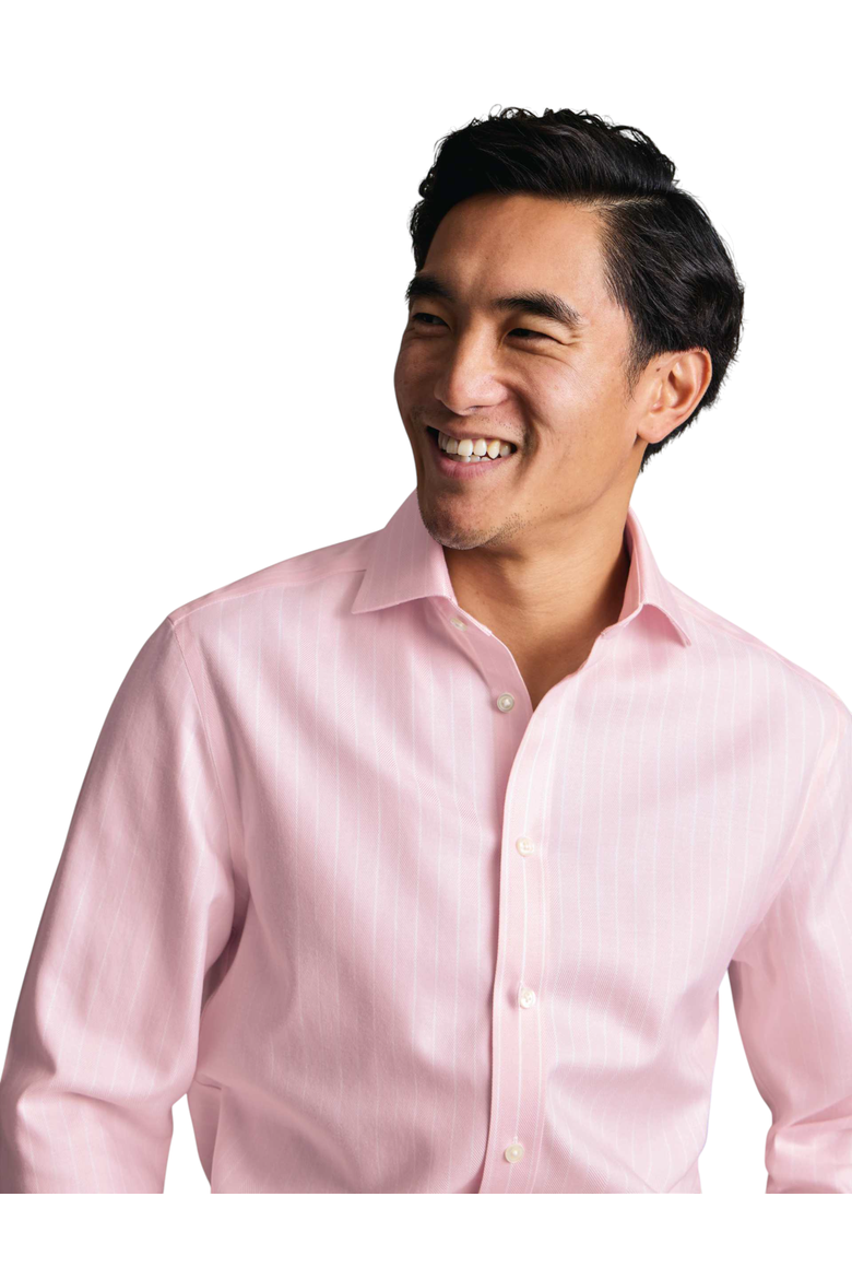 Non-iron Striped Herringbone Shirt, Alternate, color, Light Pink