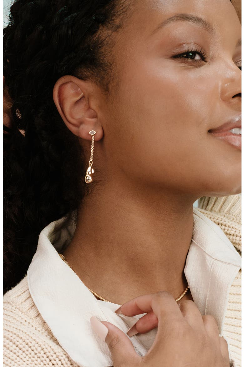 Cubic Zirconia Molten Drop Linear Earrings, Alternate, color, GOLD