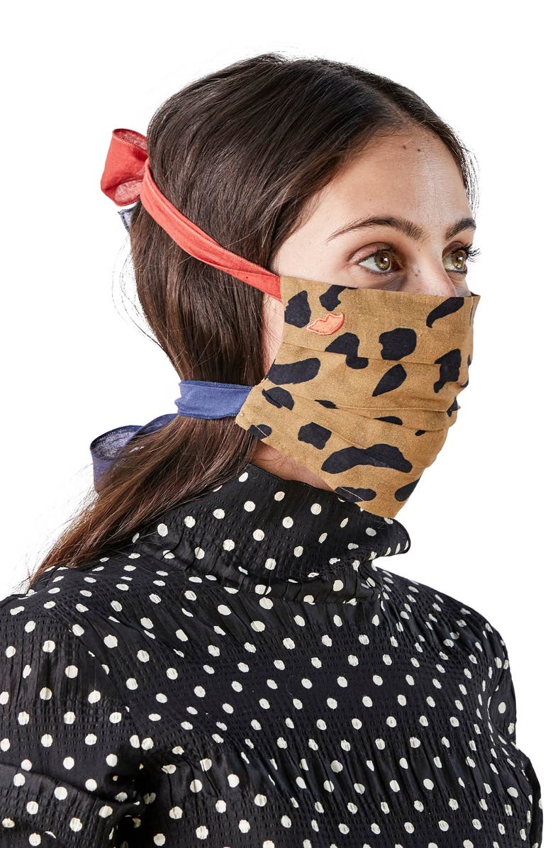 Clare V. Bowie Adult Print Pleated Tie Strap Cotton Face Mask, Main, color,