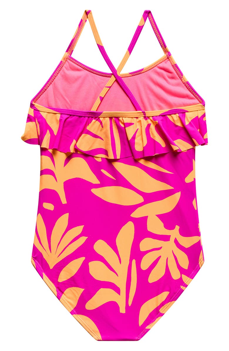 Beach Lingo Kids' Ruffle Crisscross Strap One-Piece Swimsuit, Alternate, color, Cyber Pink