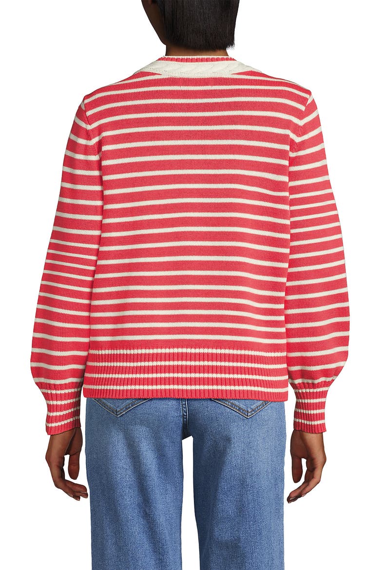 Drifter Set in Sleeve Vneck Sweater, Alternate, color, Coral/Ivory Mini Stripe