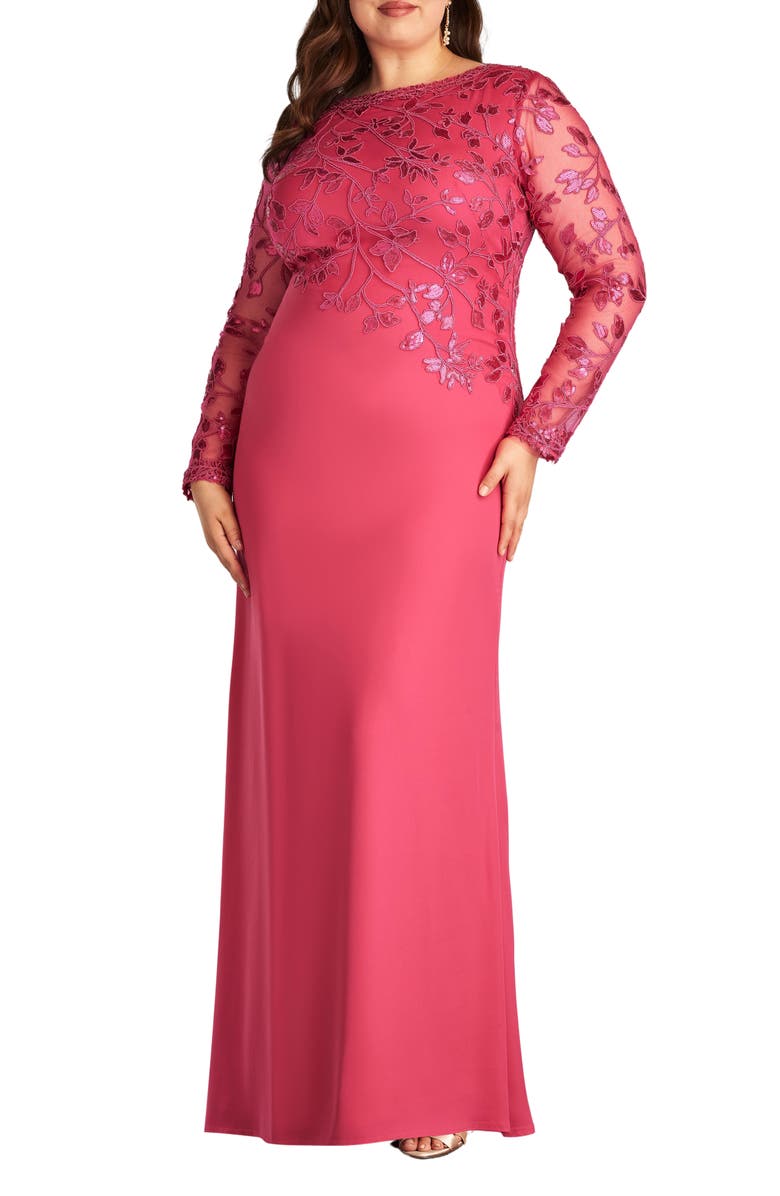 Tadashi Shoji Sequin Embroidered Long Sleeve Gown, Main, color, 