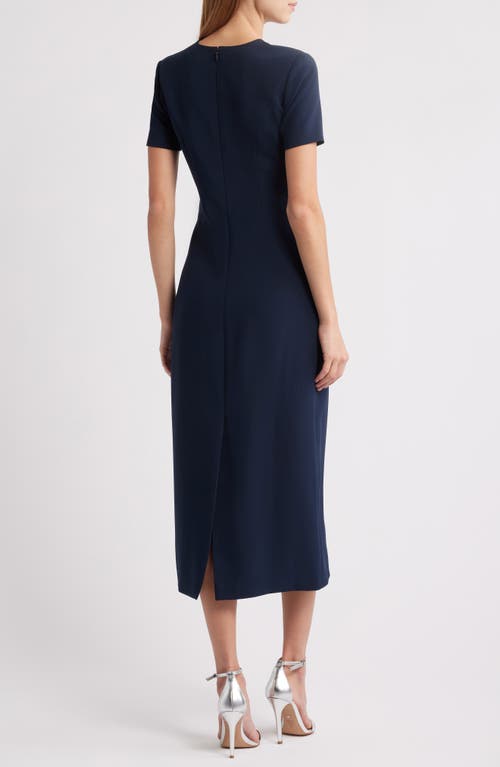 Sachin & Babi Tamara Bead Detail Stretch Crepe Cocktail Midi Dress In Dark Midnight
