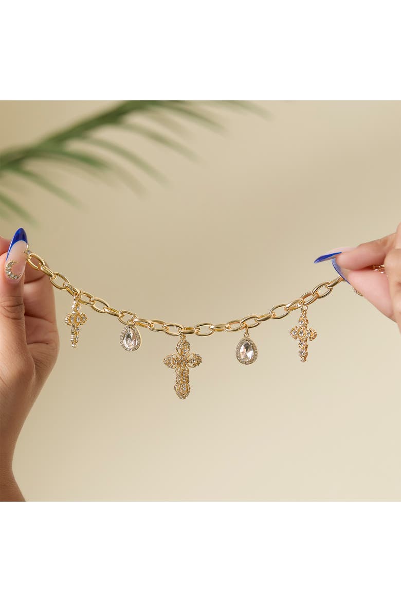 Crystal Cross Charm Bracelet, Alternate, color, Gold