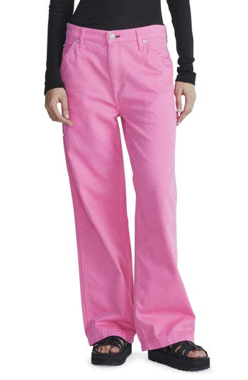 Rag & Bone Sid Carpenter High Rise Wide Leg Jeans In Bright Pink In Pink
