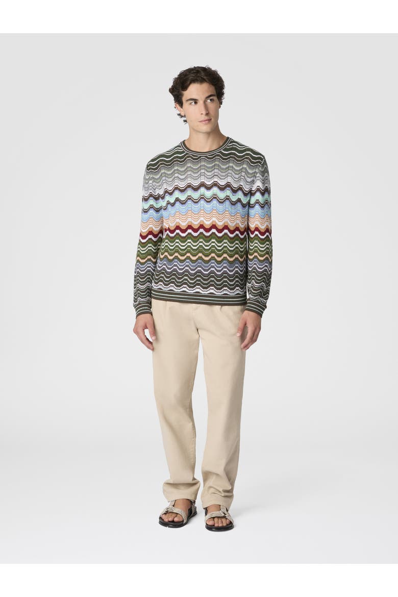 Crew-neck Cotton And Viscose Chevron Pullover With Greek Motif, Alternate, color, Multicoloured