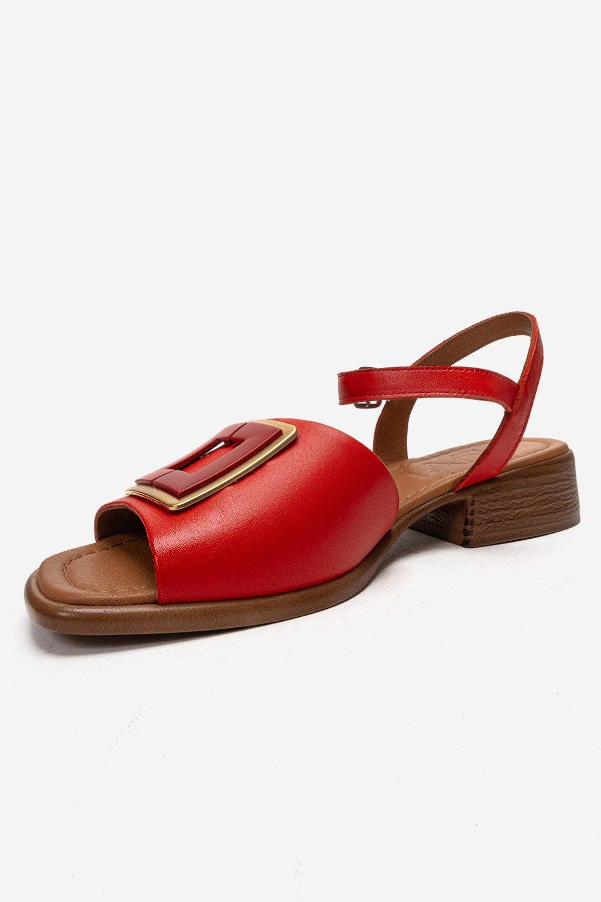 Svelte Leather Buckle Sandal, Alternate, color, Red