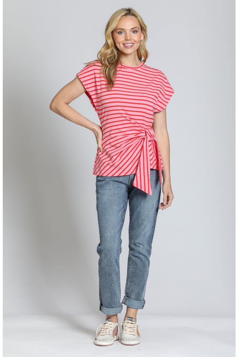 Stripe Side Tie T-Shirt, Alternate, color, PINK/ORANGE