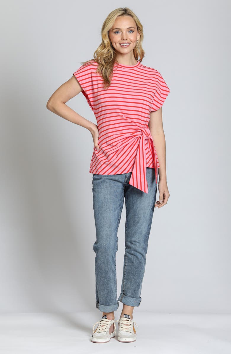 APNY Stripe Side Tie T-Shirt, Alternate, color, Pink/ Orange