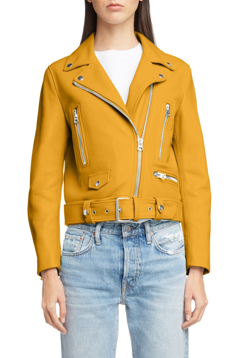 Mock Core Leather Moto Jacket, Main, color, SUNFLOWER YELLOW