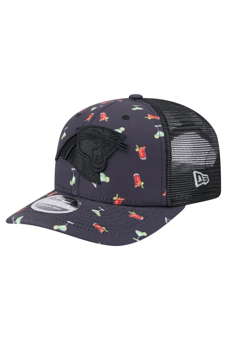 Men's New Era  Navy/Black Carolina Panthers Adventure Drinks Pattern 9SEVENTY Stretch-Snap Hat, Main, color, Navy
