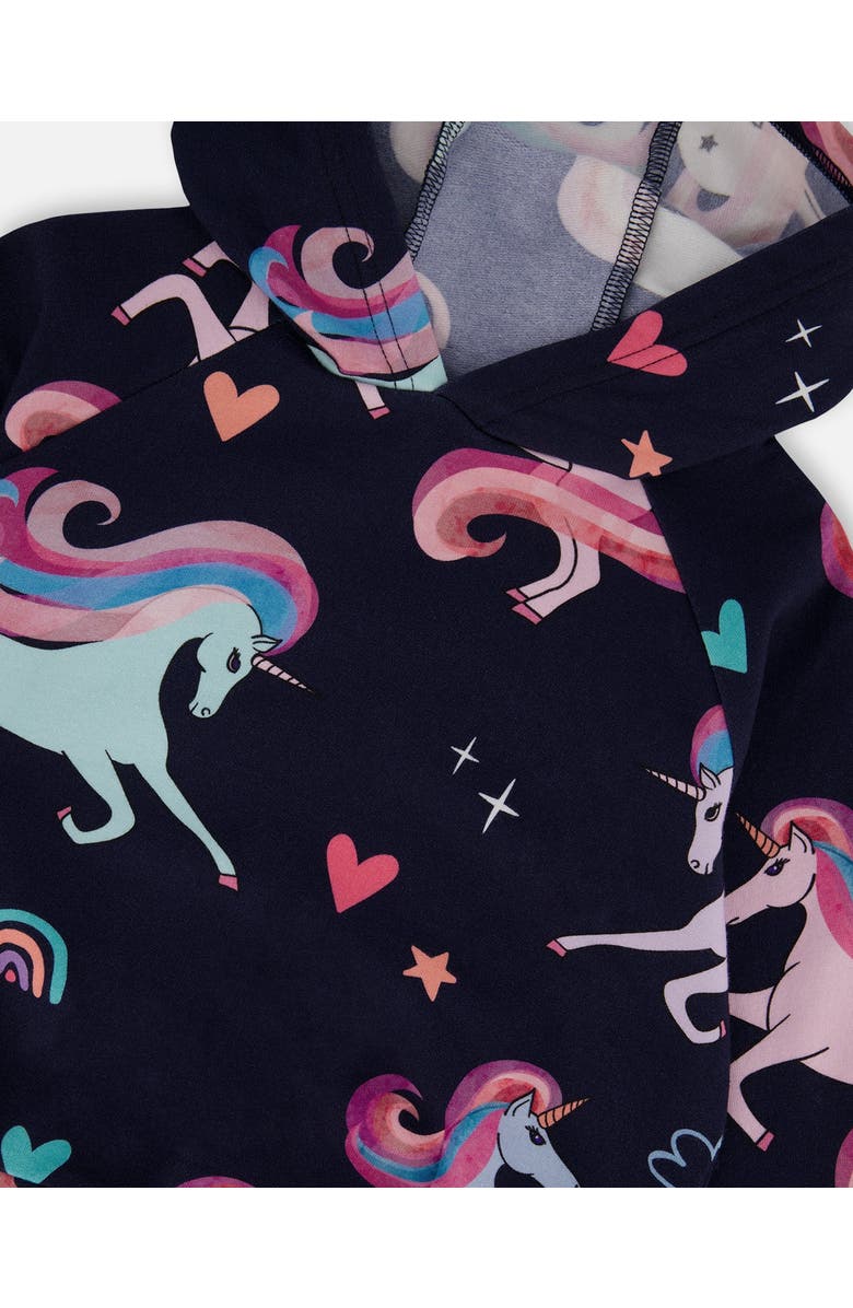 Deux par Deux Pullover Fleece Hoodie Unicorn, Alternate, color, Navy