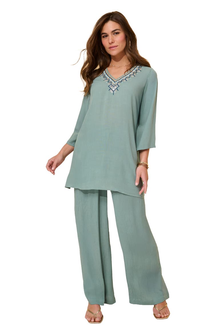 Hand Crinkled Embellished Tunic, Main, color, COOL SAGE GRECIAN GEO