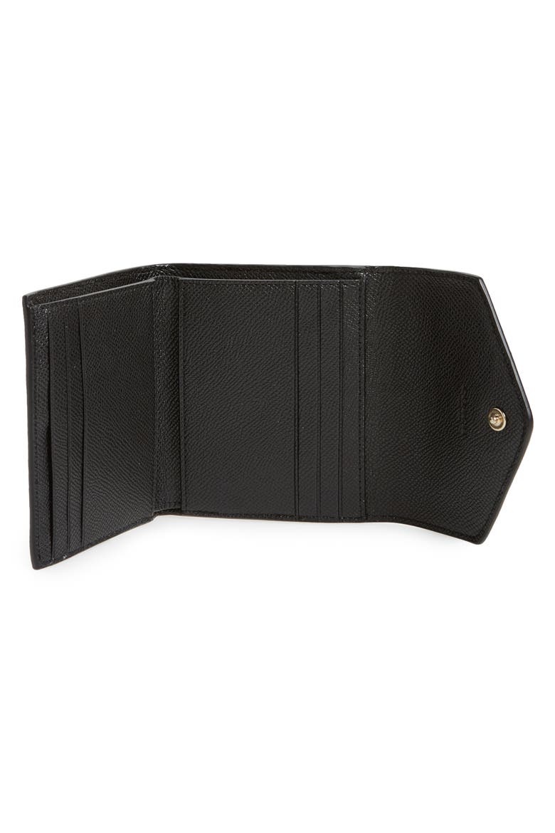 Small Calfskin Leather Trifold Wallet, Alternate, color, BLACK
