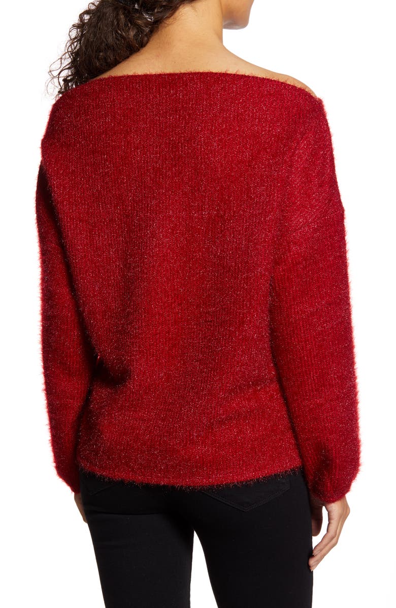 GIBSONLOOK Gibson x Glam Blushing Rose Anna Off the Shoulder Soft Holiday Sweater, Alternate, color, 