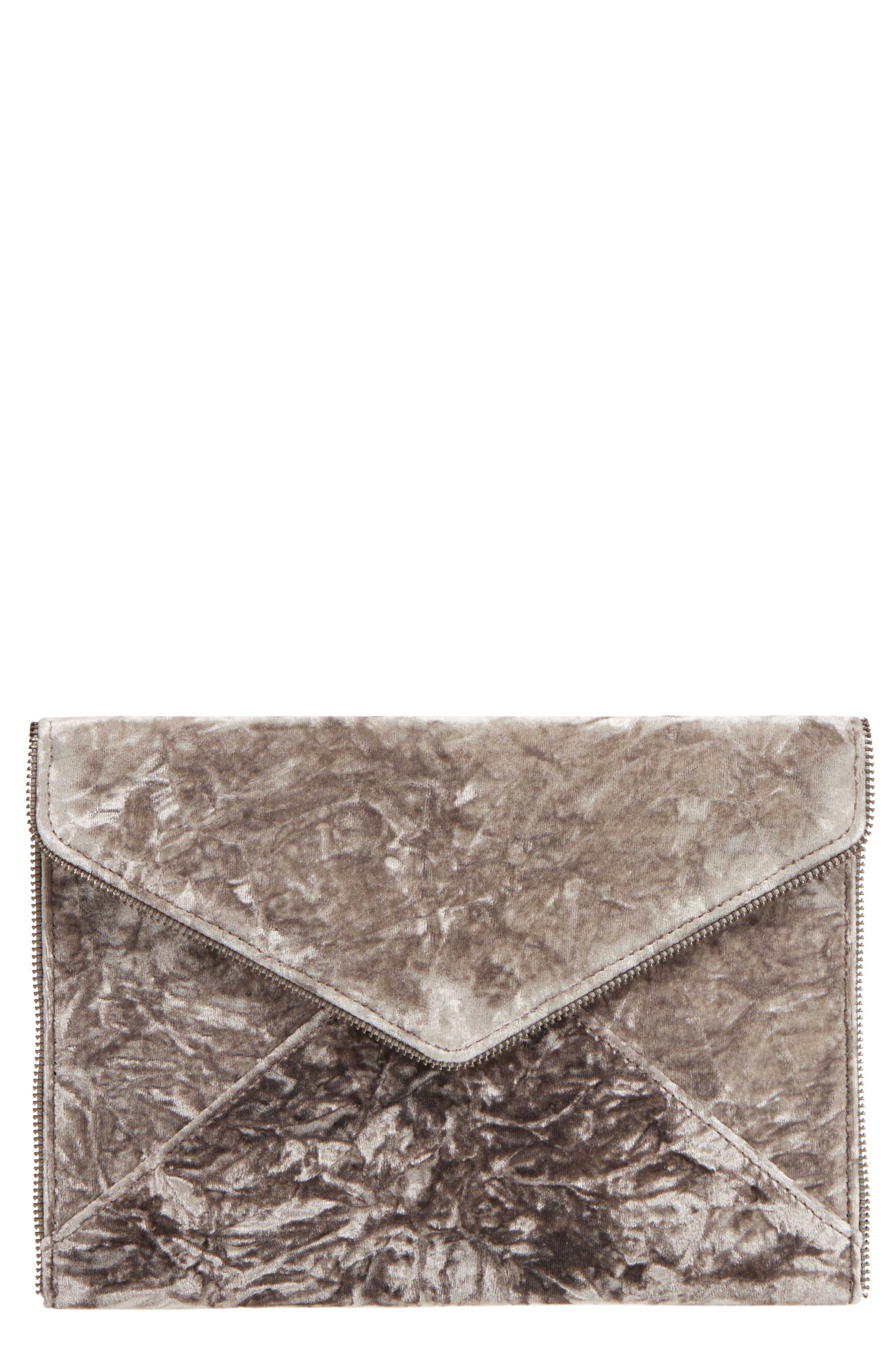 Leo Velvet Envelope Clutch, Main, color, GREY
