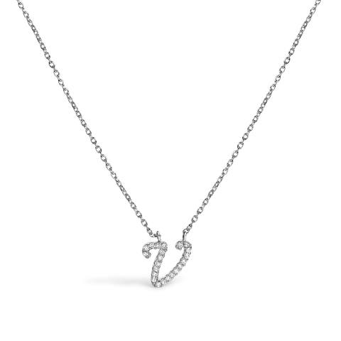 10K Gold Diamond Accent  A-Z Initial Script Style Pendant Necklace
