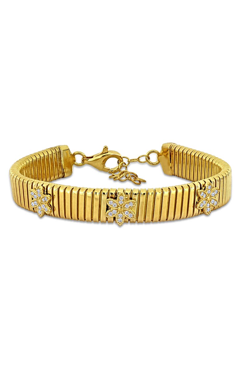 Cubic Zirconia Omega Flower Bracelet Yellow Plated, Main, color, Yellow-Plated