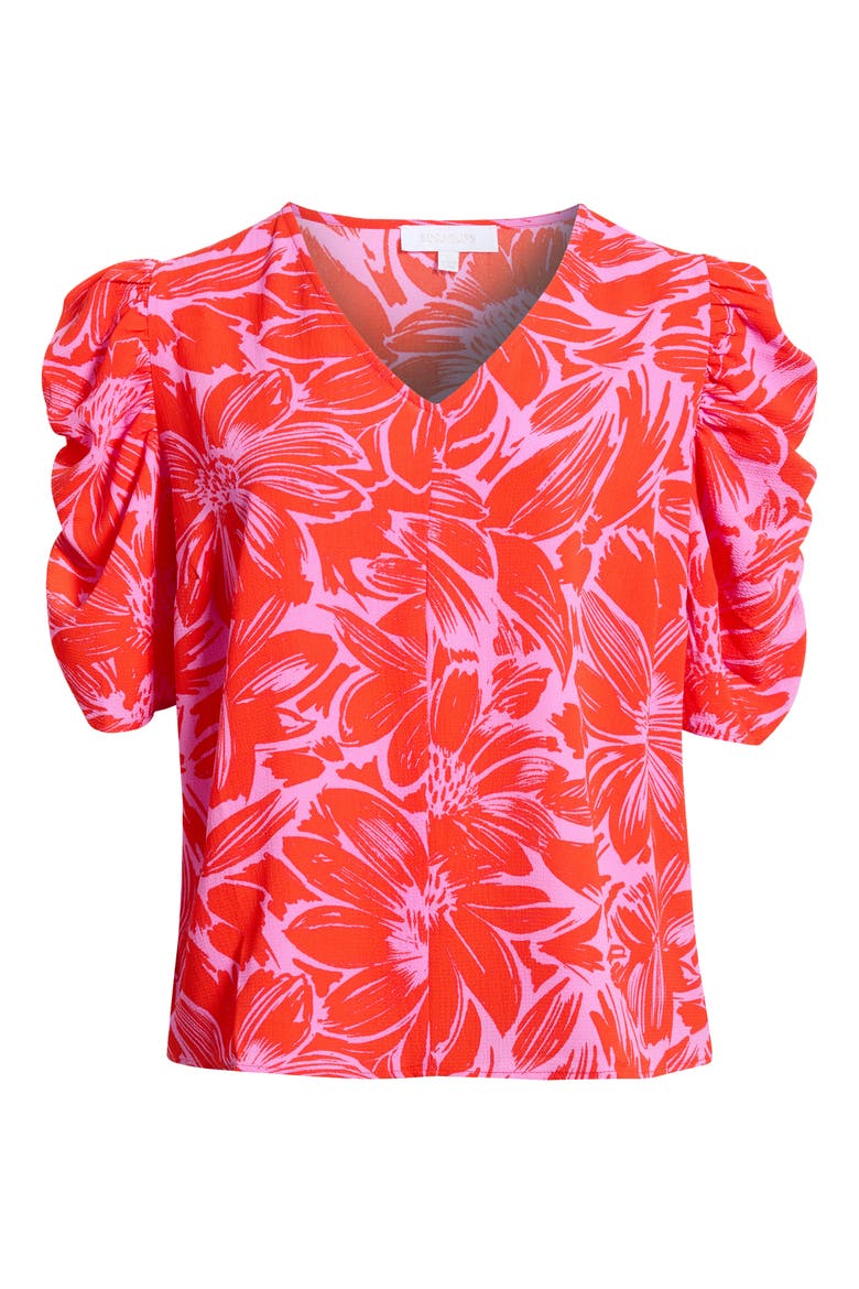 Rania Floral Chancellor Ruched Sleeve Top, Alternate, color, PINK RED MULTI