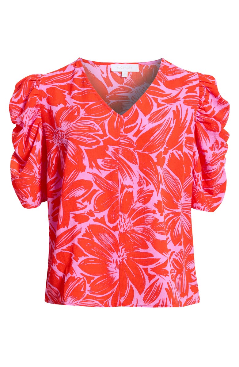 SUGARLIPS Rania Floral Chancellor Ruched Sleeve Top, Alternate, color, Pink Red Multi