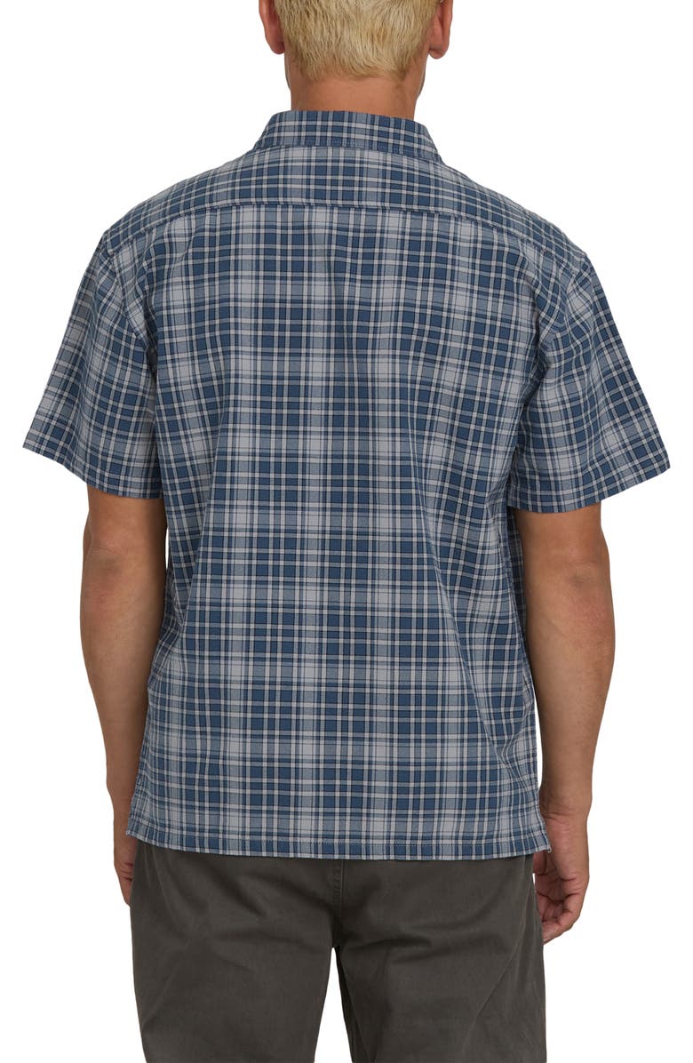 Billabong Bad Dog Plaid Short Sleeve Cotton Button-Up Shirt, Alternate, color, Dark Denim