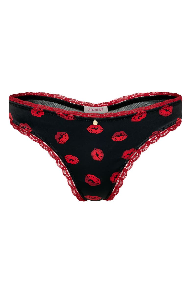 Adore Me Elsie Thong Panties, Main, color, Novelty Black